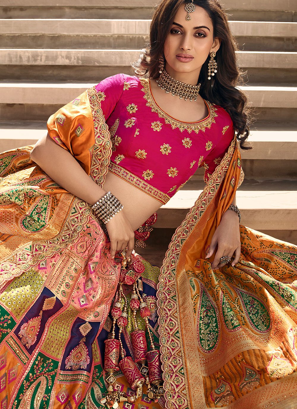 Lehenga Choli Banarasi Silk Multi Colour Embroidered Lehenga Choli