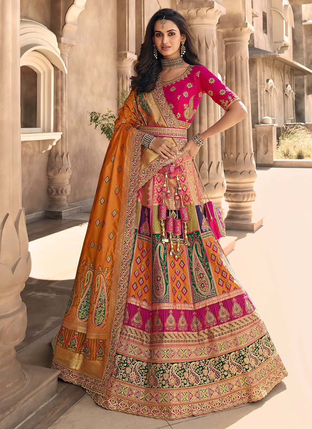 Lehenga Choli Banarasi Silk Multi Colour Embroidered Lehenga Choli