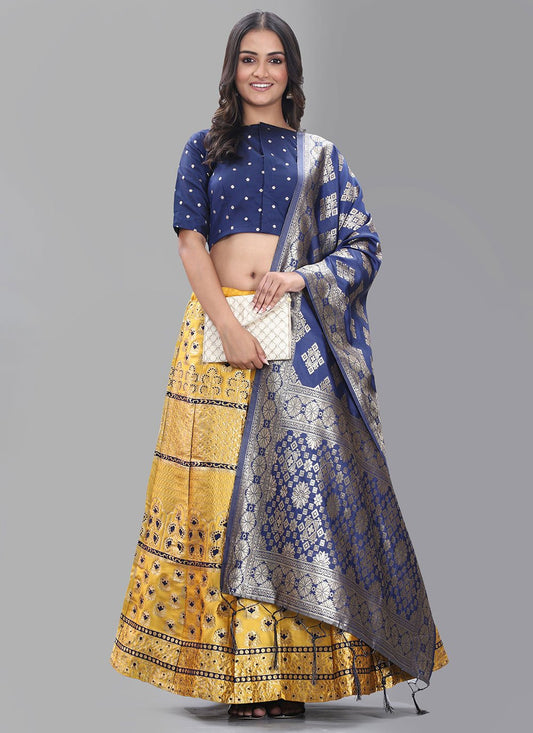 A Line Lehenga Banarasi Silk Jacquard Mustard Jacquard Work Lehenga Choli