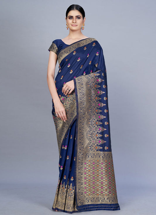 Contemporary Banarasi Silk Blue Woven Saree