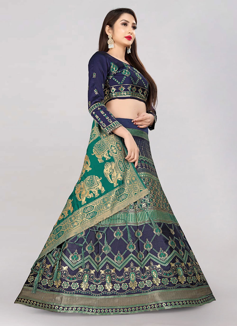 Lehenga Choli Banarasi Silk Blue Jacquard Work Lehenga Choli