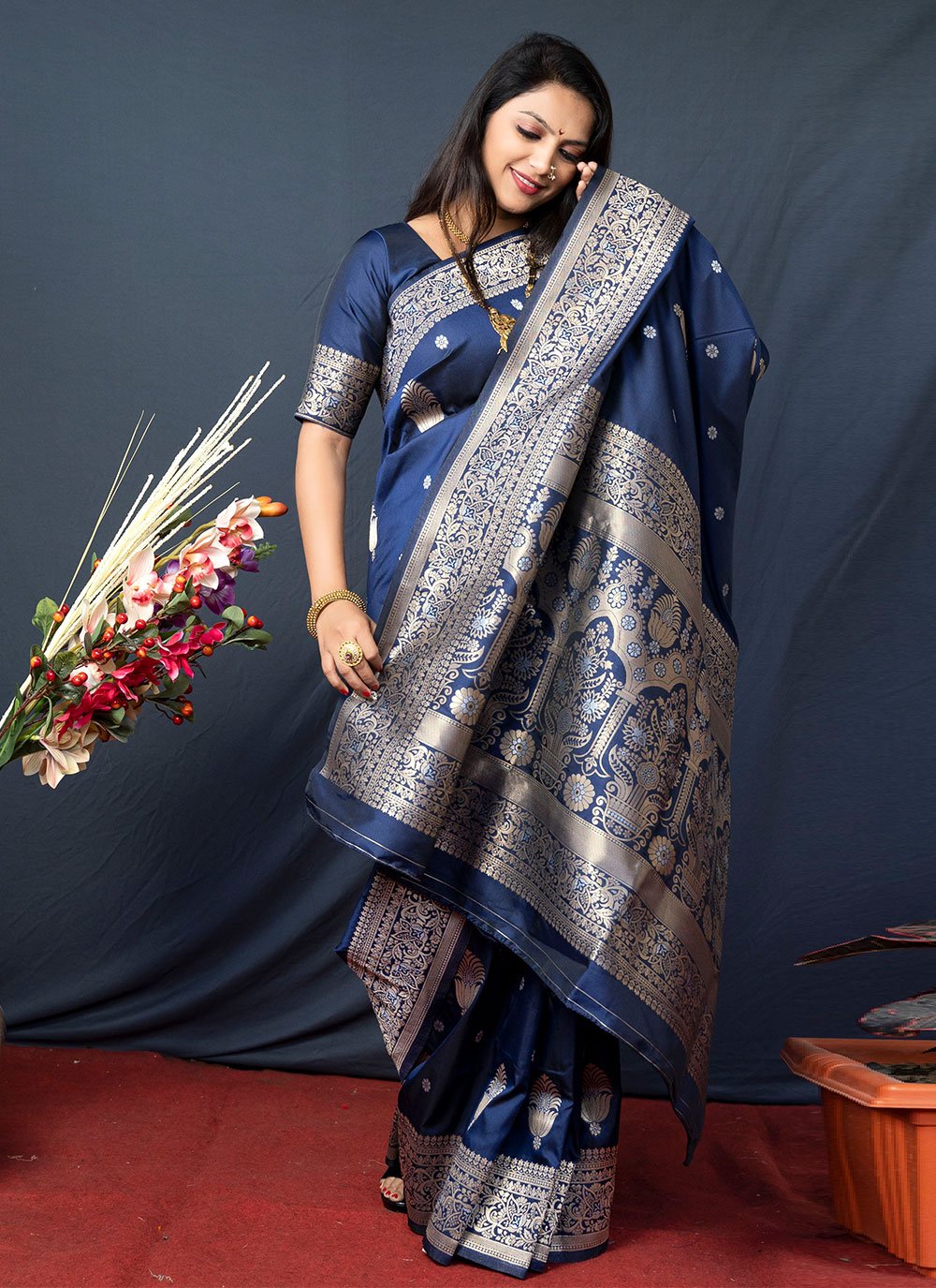 Classic Banarasi Silk Blue Weaving Saree