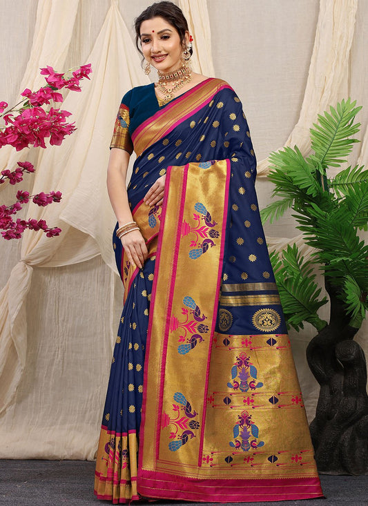 Contemporary Banarasi Silk Blue Weaving Saree