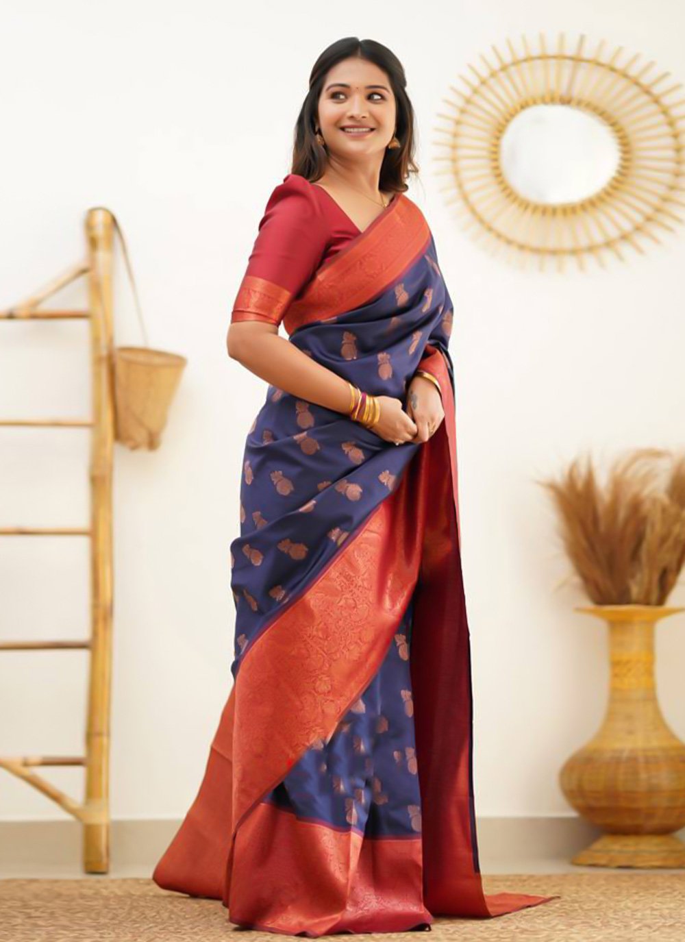 Trendy Saree Banarasi Silk Blue Weaving Saree