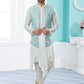 Indo Western Banarasi Silk Dupion Silk Off White Turquoise Jacquard Work Mens