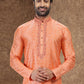 Kurta Pyjama Banarasi Silk Jacquard Orange Fancy Work Mens