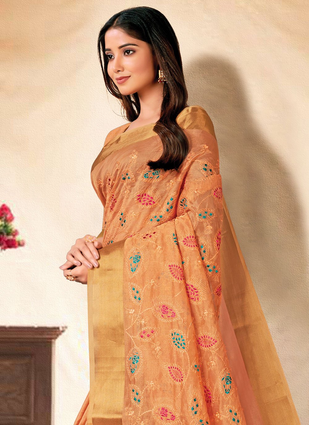 Trendy Saree Banarasi Silk Orange Embroidered Saree