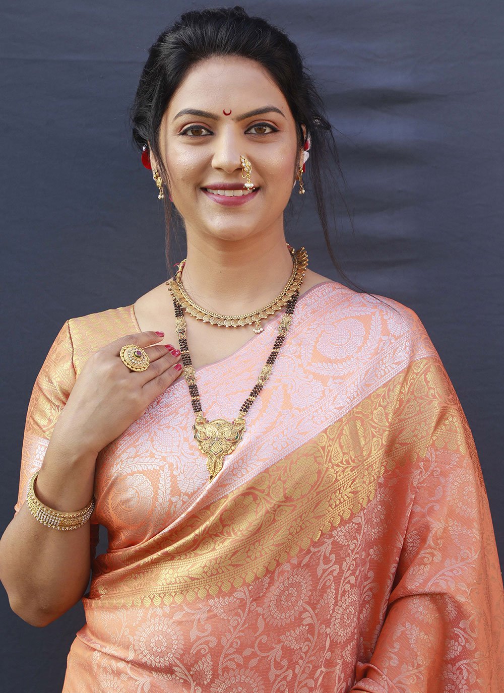 Trendy Saree Banarasi Silk Peach Jacquard Work Saree