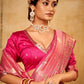 Contemporary Banarasi Silk Tissue Pink Patch Border Saree