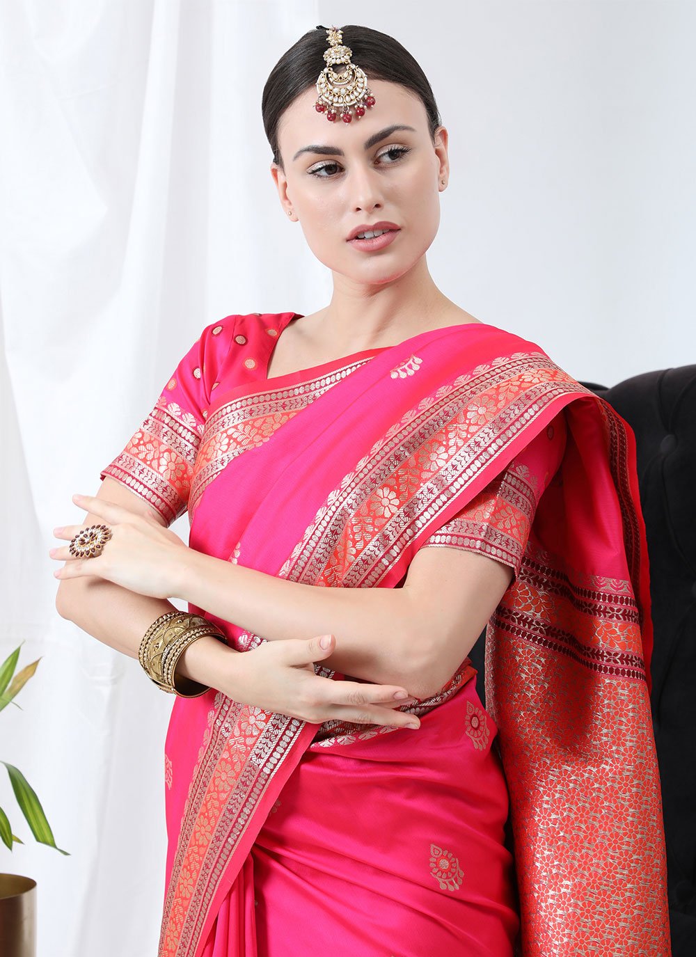 Designer Banarasi Silk Pink Weaving Saree