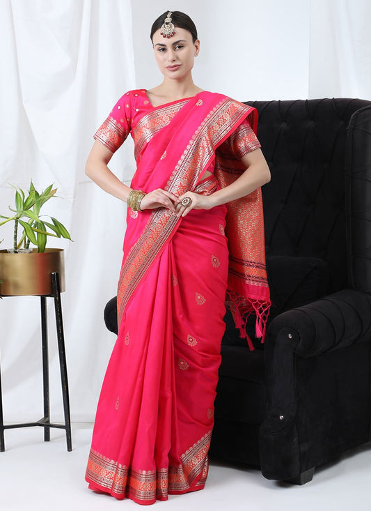 Designer Banarasi Silk Pink Weaving Saree