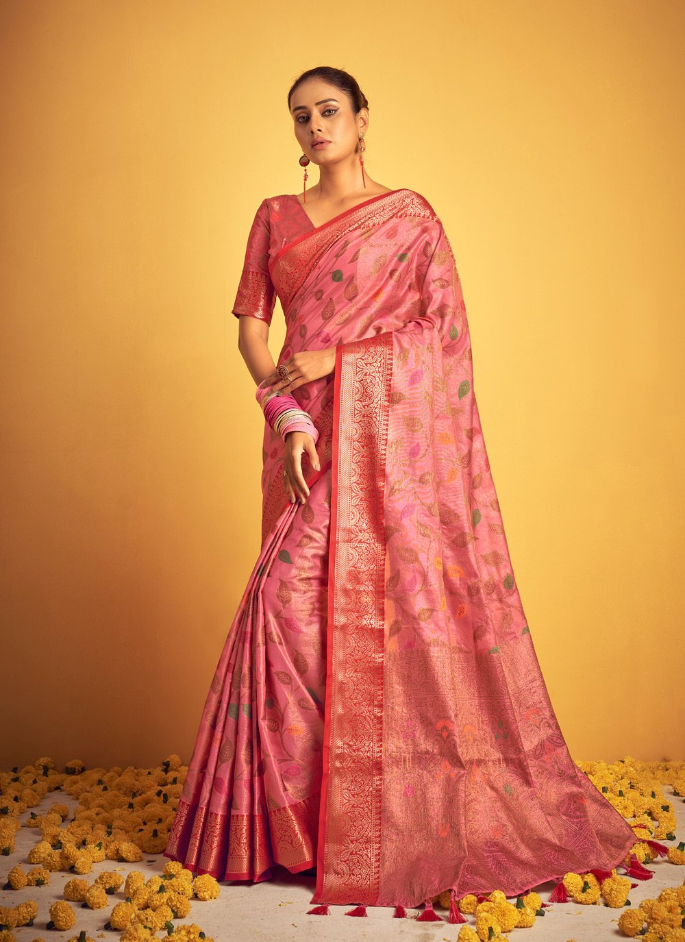 Traditional Saree Banarasi Silk Pink Weaving Saree