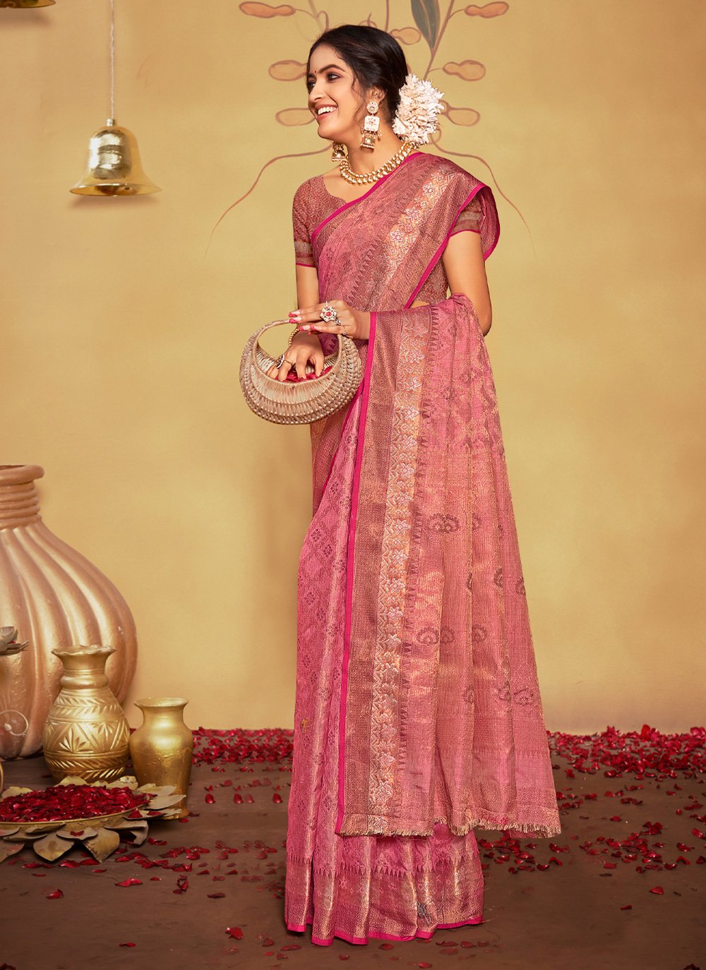 Traditional Saree Banarasi Silk Pink Weaving Saree