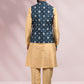 Kurta Payjama With Jacket Banarasi Silk Beige Blue Print Mens