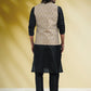 Kurta Payjama With Jacket Banarasi Silk Black Cream Print Mens