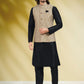 Kurta Payjama With Jacket Banarasi Silk Black Cream Print Mens