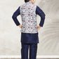 Kurta Payjama With Jacket Banarasi Silk Blue Turquoise Print Kids