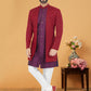 Indo Western Banarasi Silk Georgette Purple Red Embroidered Mens