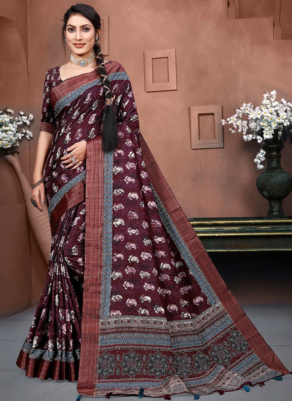 Trendy Saree Banarasi Silk Purple Digital Print Saree