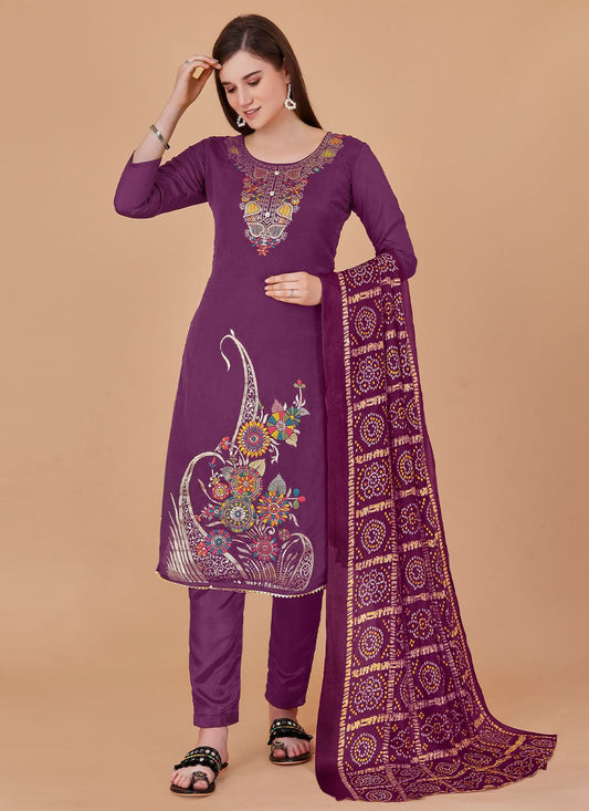 Salwar Suit Banarasi Silk Purple Jacquard Work Salwar Kameez