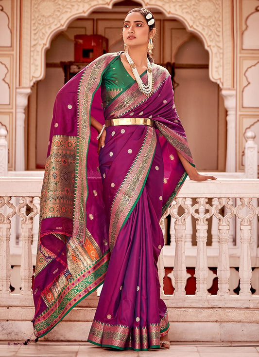 Trendy Saree Banarasi Silk Purple Weaving Saree