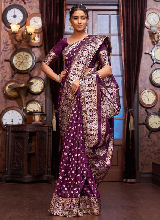 Contemporary Banarasi Silk Purple Weaving Saree