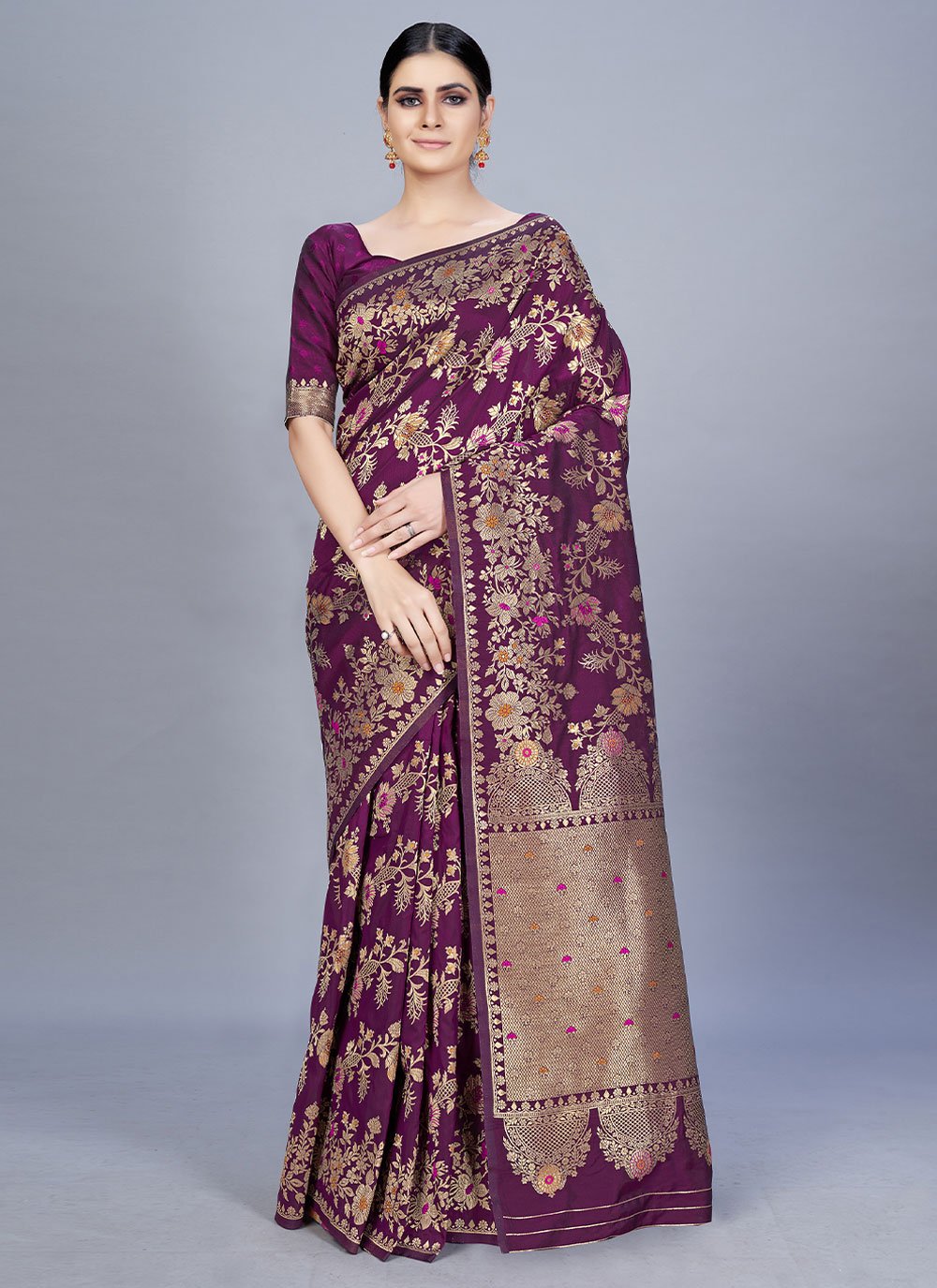 Designer Banarasi Silk Purple Woven Saree