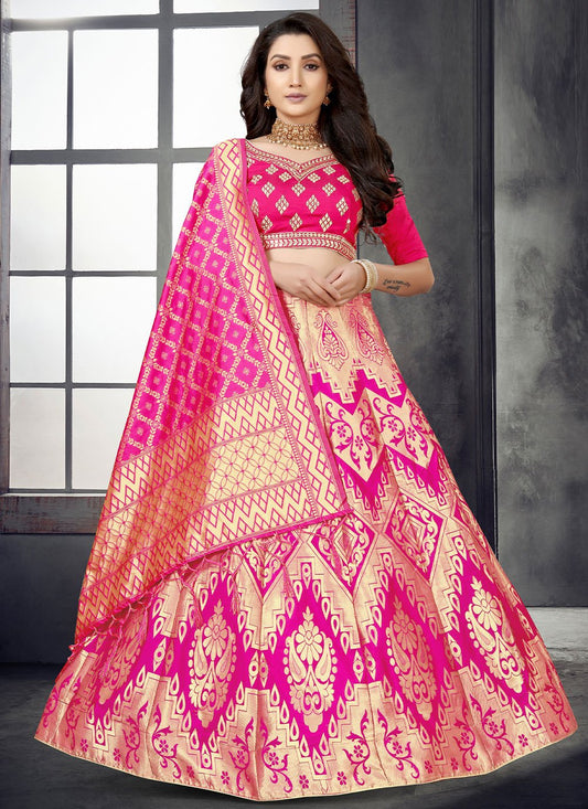 A Line Lehenga Banarasi Silk Rani Mirror Lehenga Choli