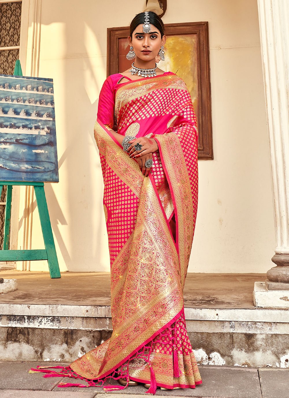 Traditional Saree Banarasi Silk Rani Weaving Saree