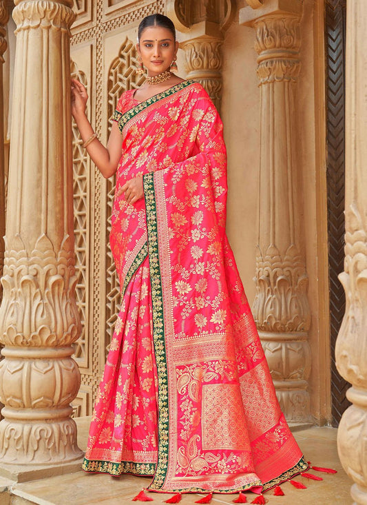 Trendy Saree Banarasi Silk Rani Weaving Saree