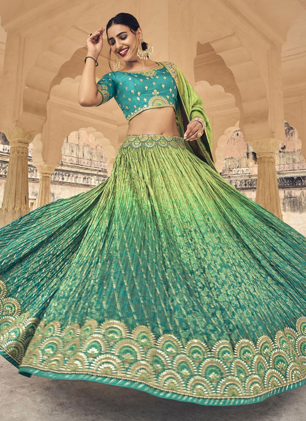 Lehenga Choli Banarasi Silk Green Embroidered Lehenga Choli