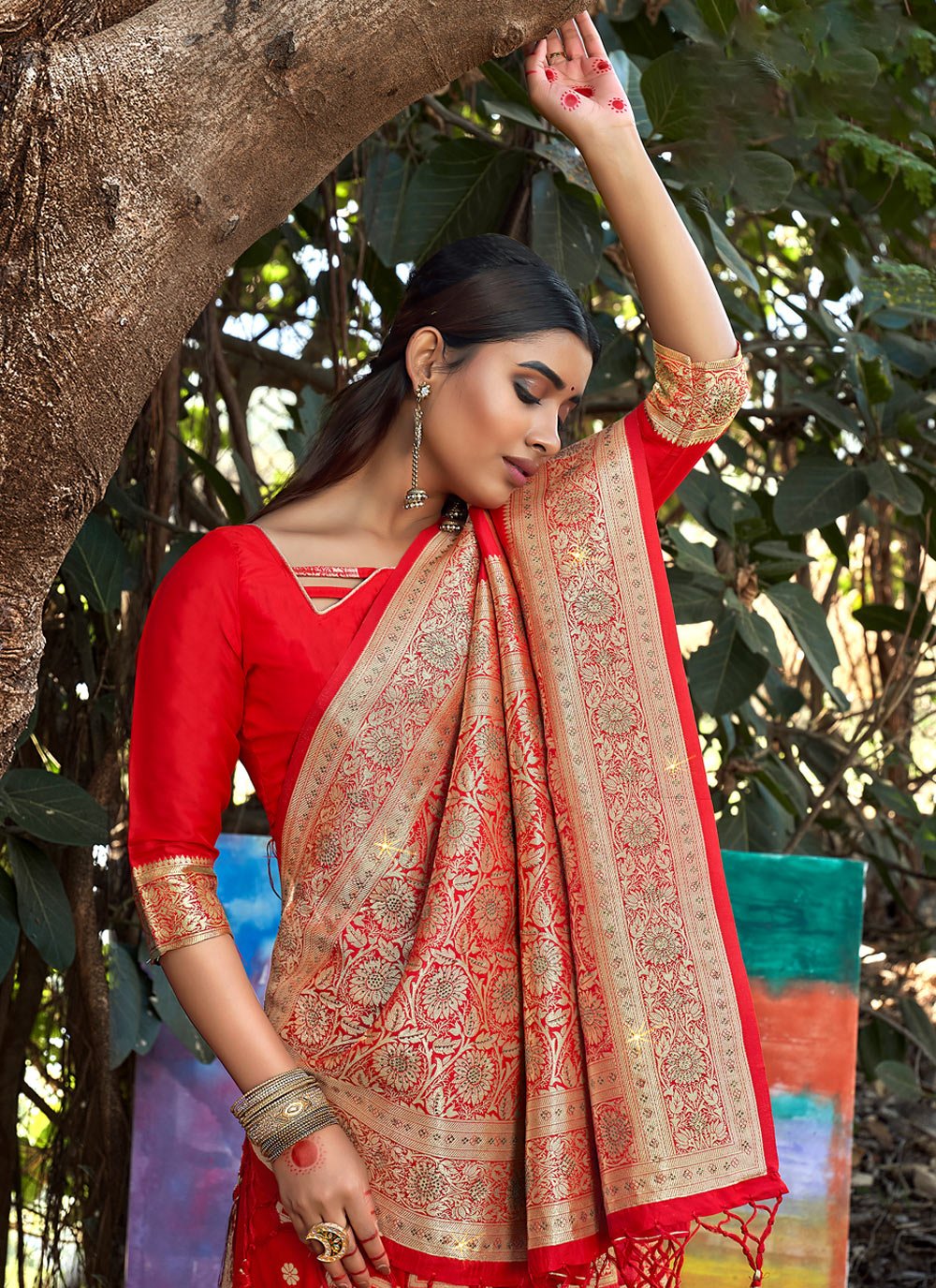 Traditional Saree Banarasi Silk Red Weaving Saree