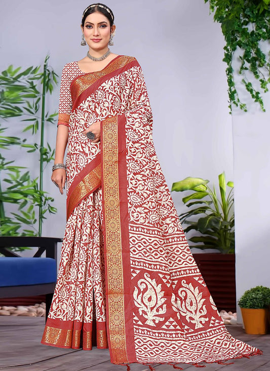 Classic Banarasi Silk Rust Patch Border Saree