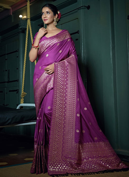 Trendy Saree Banarasi Silk Purple Weaving Saree