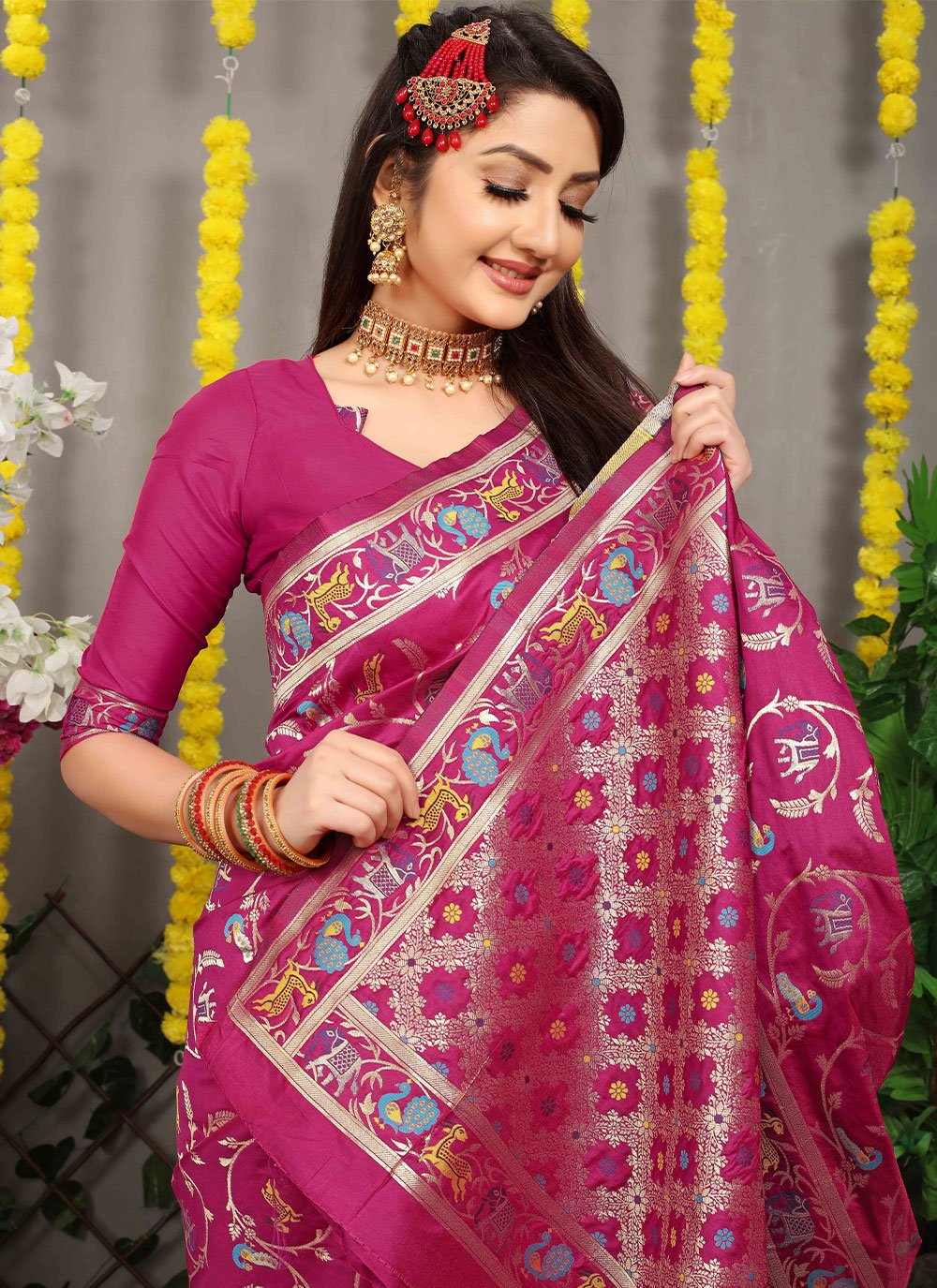 Classic Banarasi Silk Rani Jacquard Work Saree