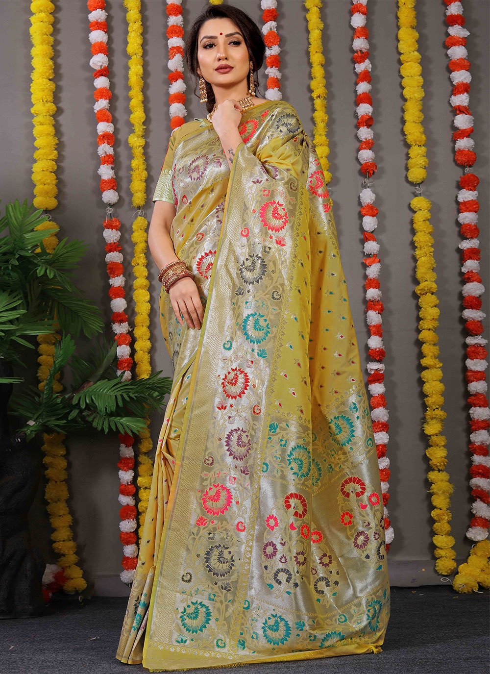 Classic Banarasi Silk Multi Colour Jacquard Work Saree