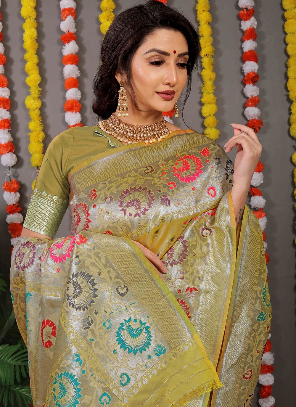 Classic Banarasi Silk Multi Colour Jacquard Work Saree