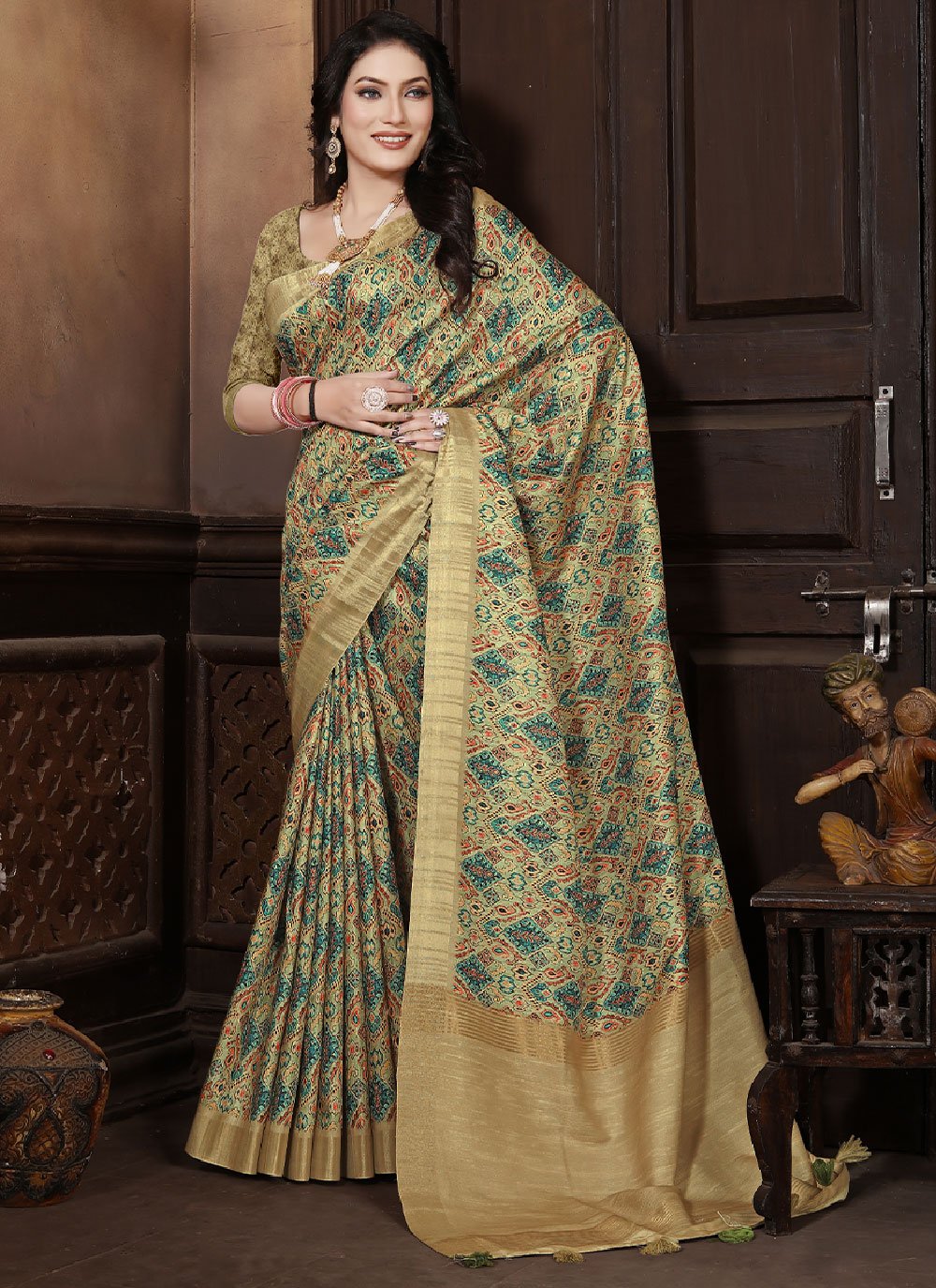 Classic Banarasi Silk Multi Colour Digital Print Saree