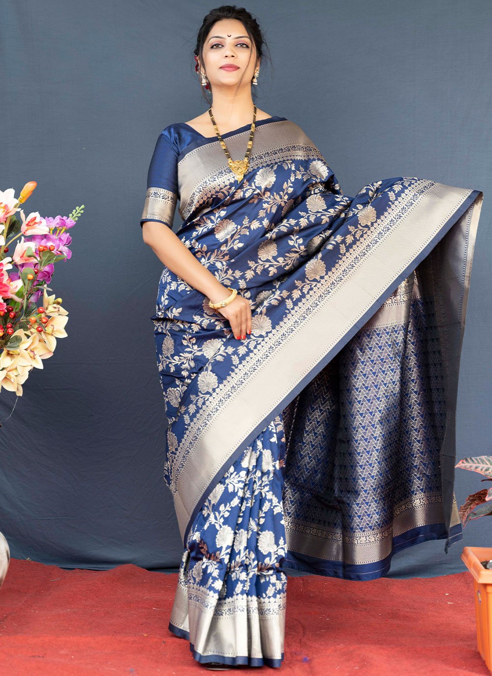 Classic Banarasi Silk Blue Weaving Saree