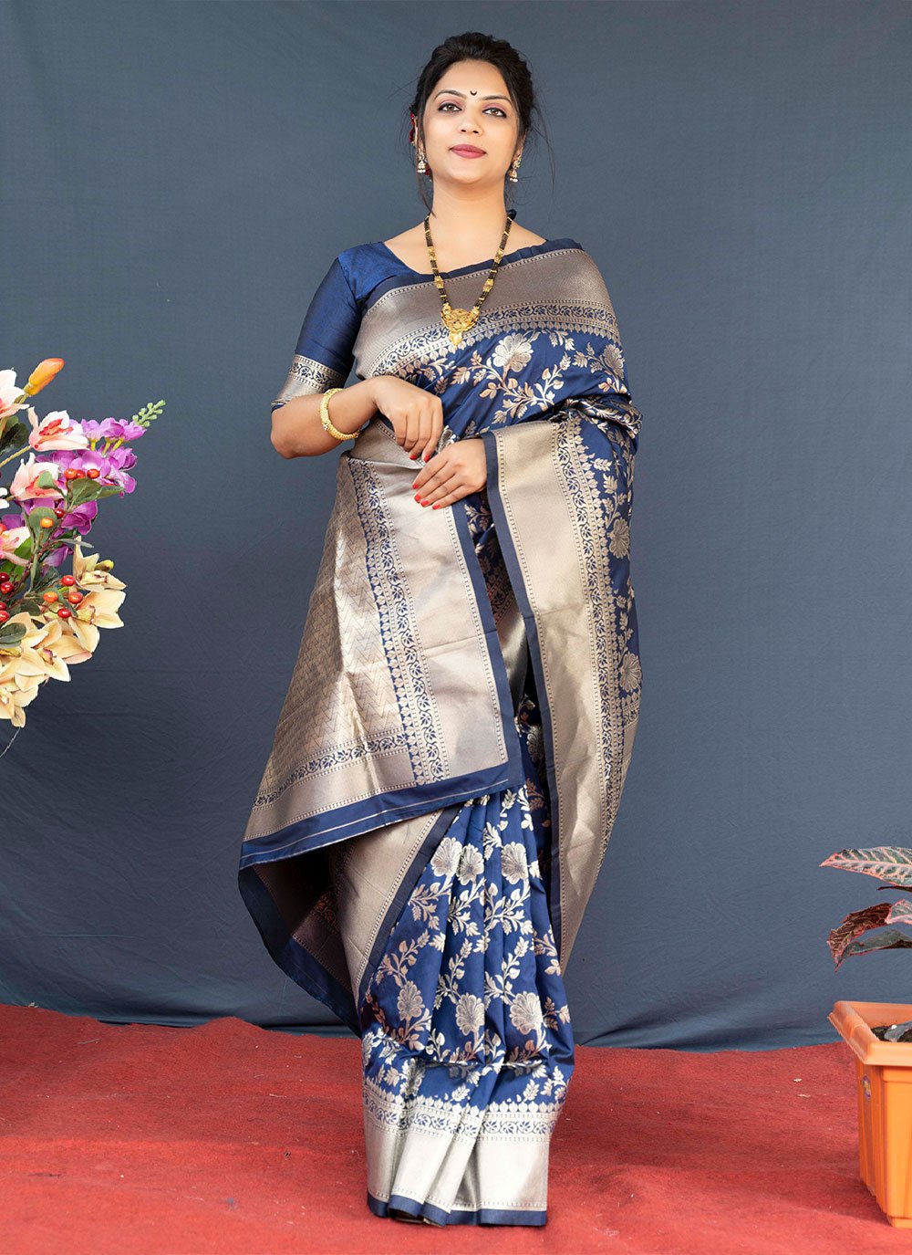 Classic Banarasi Silk Blue Weaving Saree