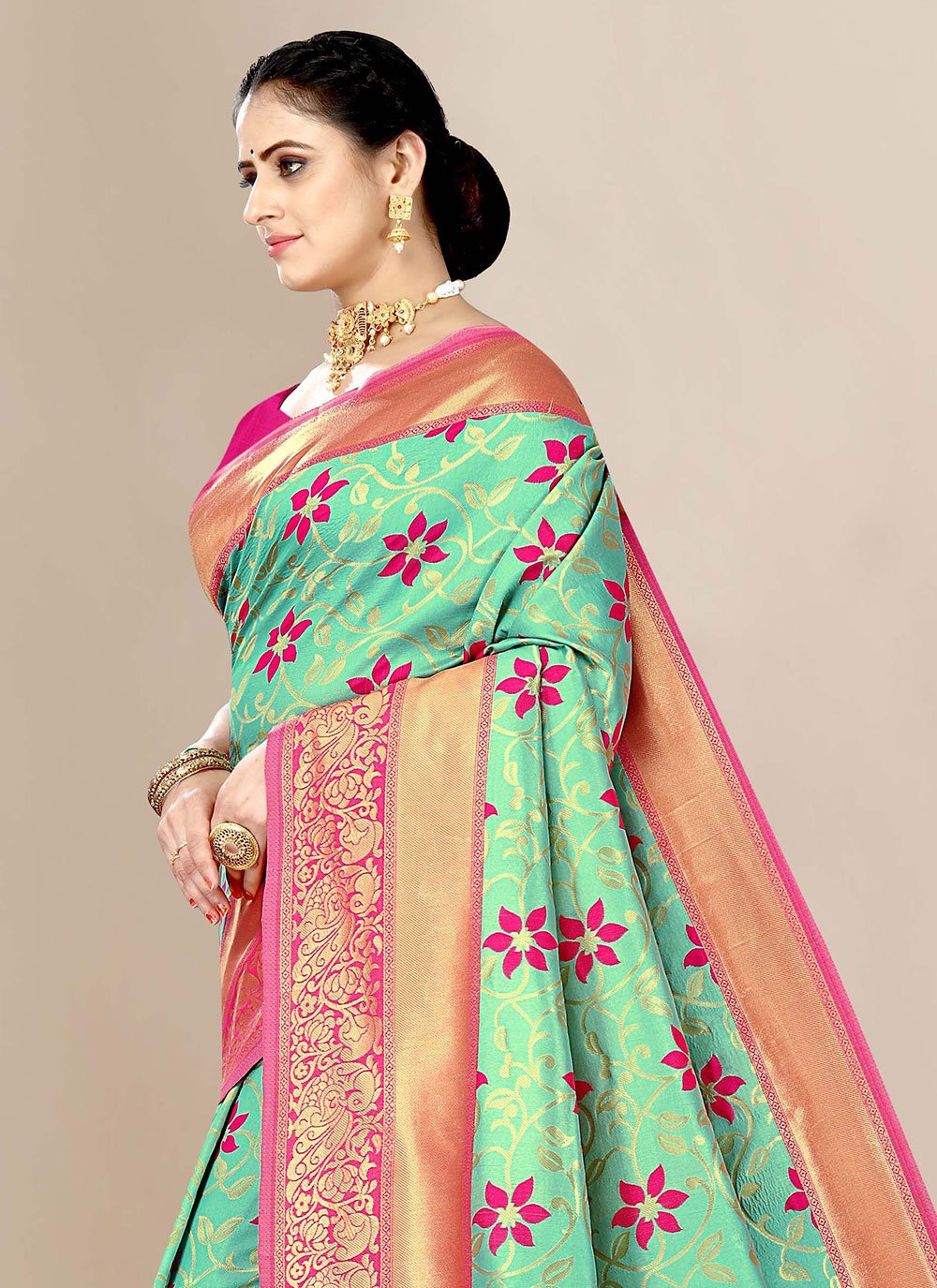 Classic Banarasi Silk Sea Green Jacquard Work Saree