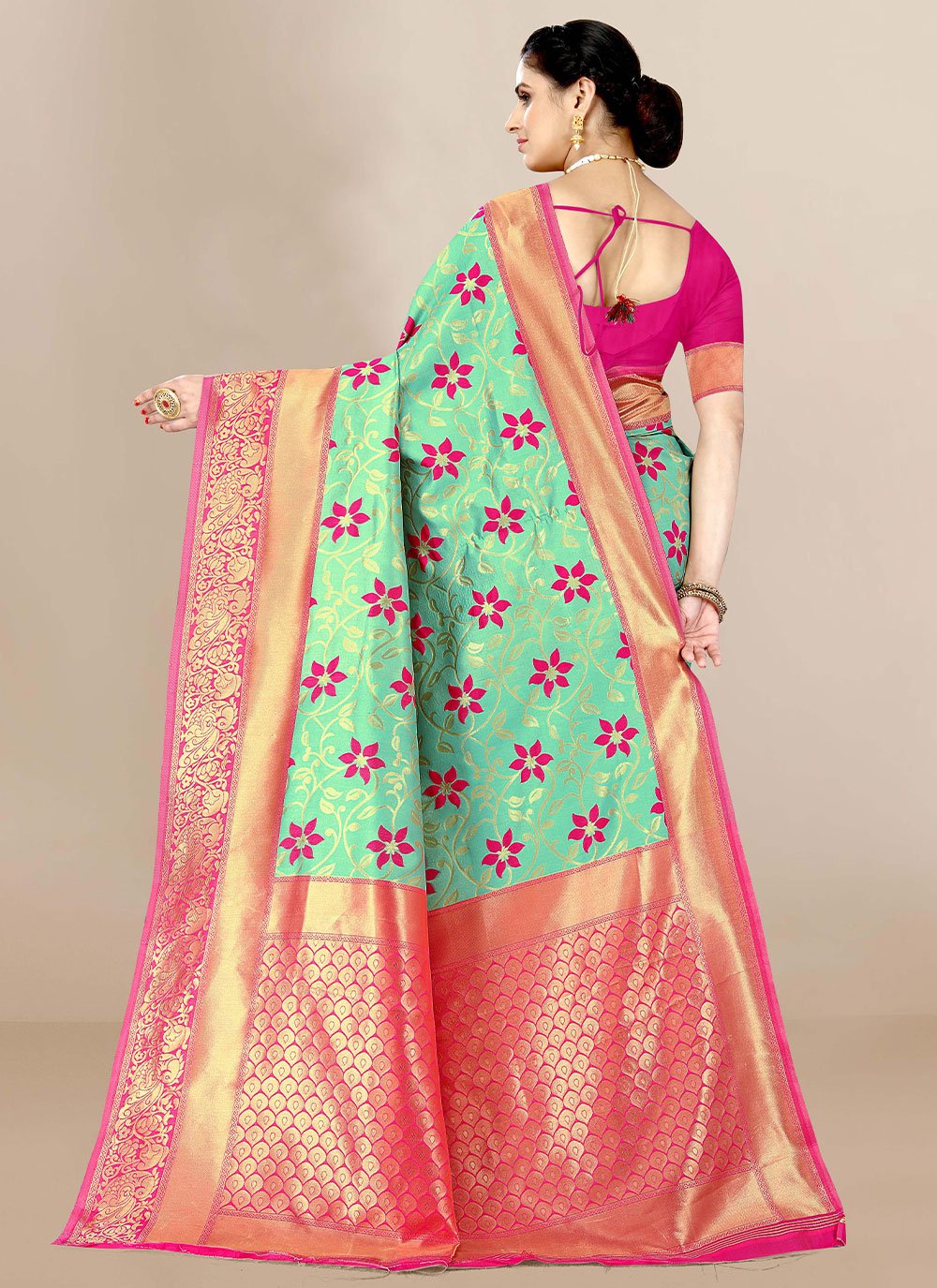 Classic Banarasi Silk Sea Green Jacquard Work Saree