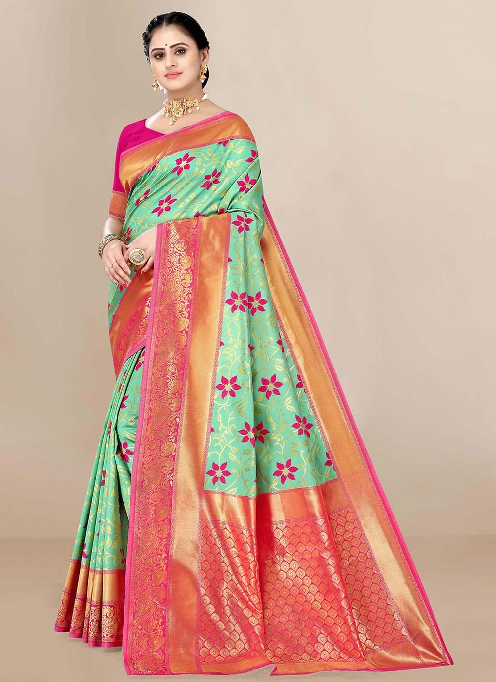 Classic Banarasi Silk Sea Green Jacquard Work Saree