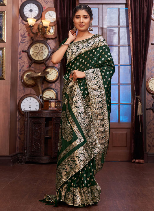 Silk Saree Banarasi Silk Green Weaving Saree