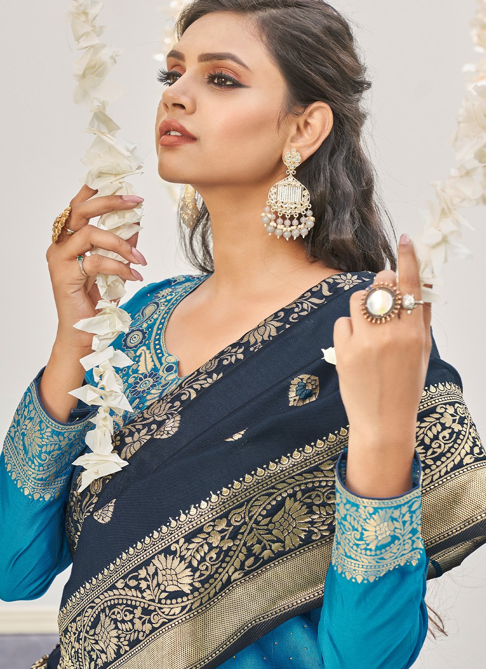 Straight Salwar Suit Banarasi Silk Aqua Blue Woven Salwar Kameez
