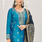 Straight Salwar Suit Banarasi Silk Aqua Blue Woven Salwar Kameez