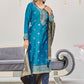 Straight Salwar Suit Banarasi Silk Aqua Blue Woven Salwar Kameez