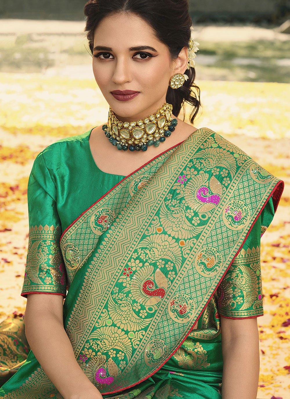 Classic Banarasi Silk Green Swarovski Saree