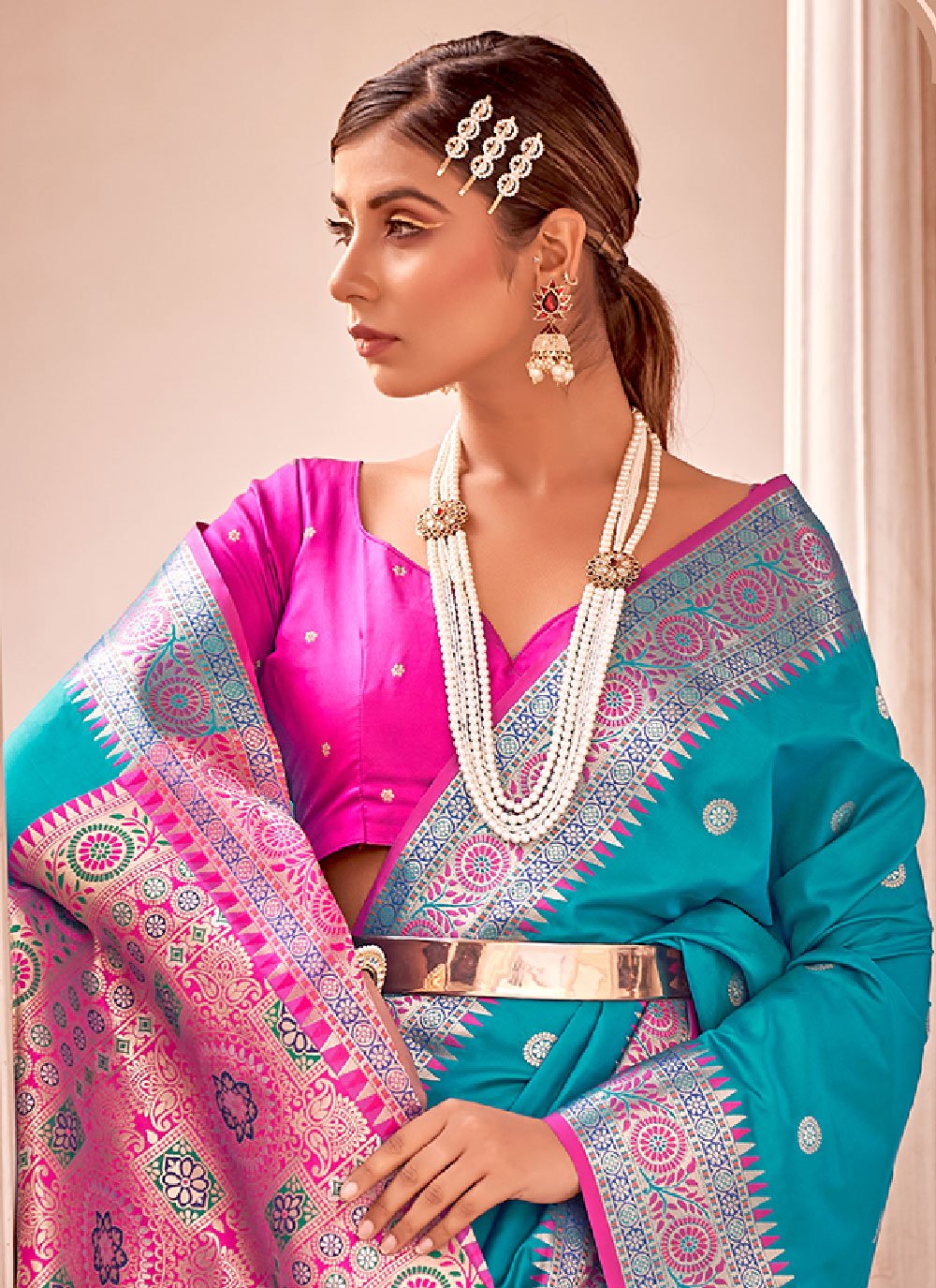 Classic Banarasi Silk Teal Weaving Saree