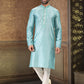 Kurta Pyjama Banarasi Silk Jacquard Firozi Fancy Work Mens